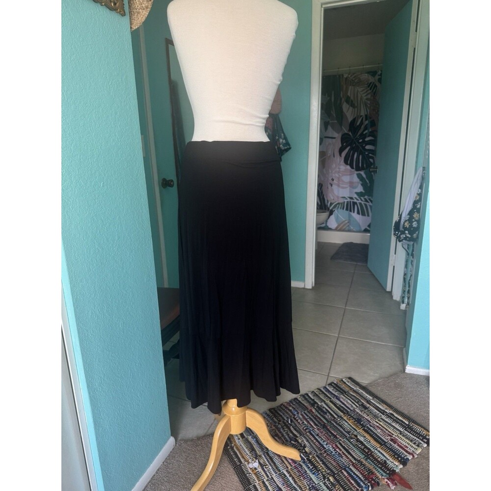NEW Gap Black Maxi Skirt Tie Waist Ruffle Hem Large Tall NWT Cooling Resort - Picture 9 of 10